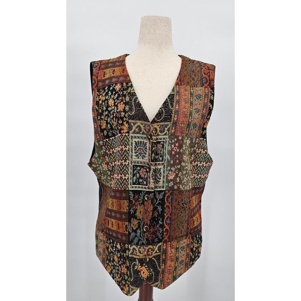 Vintage Liz Claiborne LizWear Women's Patchwork Tapestry Vest